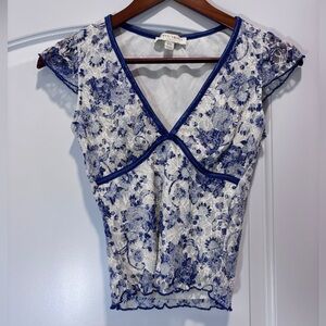 Anthropologie Navy and White Floral Blouse
